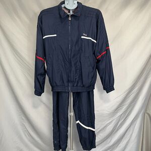 Vintage Fila Tracksuit Womens 10 Blue Ankle Zip Tapered Leg Mock Neck Full Zip